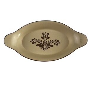Pfaltzgraff 22 oz Au Gratin Dish #270 • Brown Floral Folk Art Pattern • USA Made